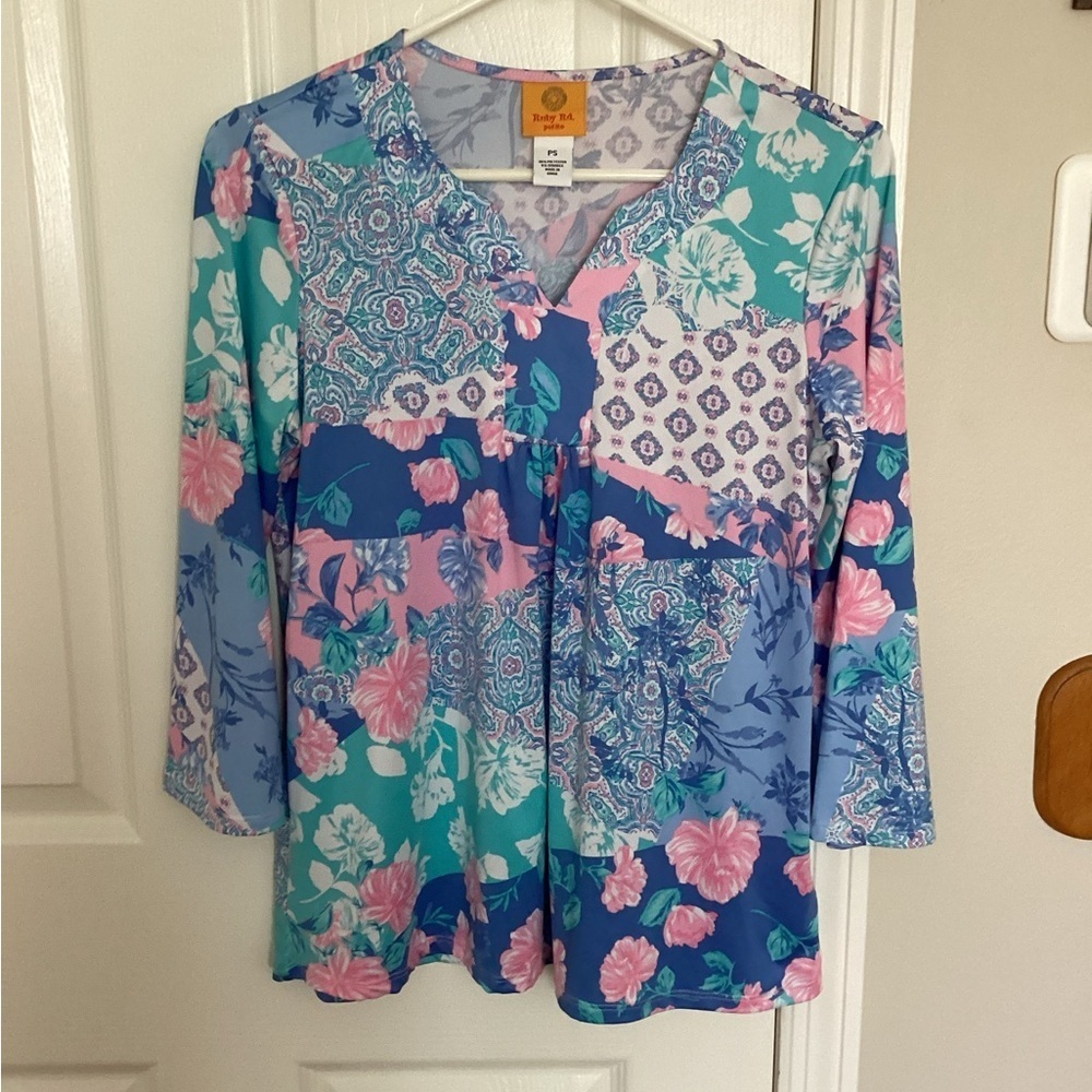 Ruby Red Blue Graphic Top